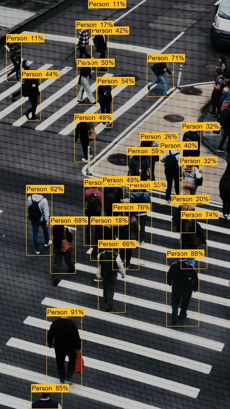 Personas detectadas por un sistema de seguimiento en una calle